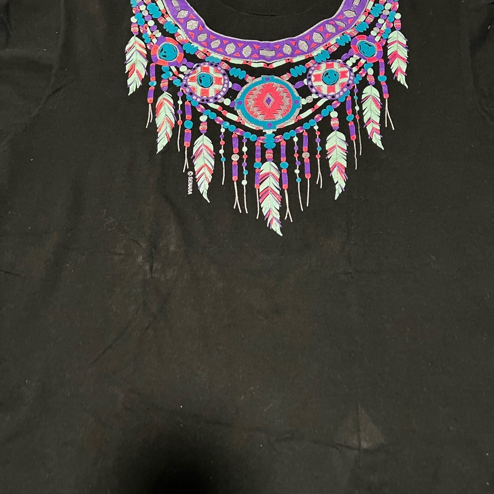 Black Bohemian Feather Print Top